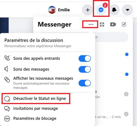 Fonctionnement du statut En ligne sur Messenger et Facebook